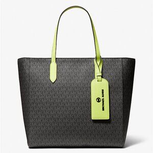 MICHAEL Michael Kors Sinclair Large East West Grab Tote - Black & Lime